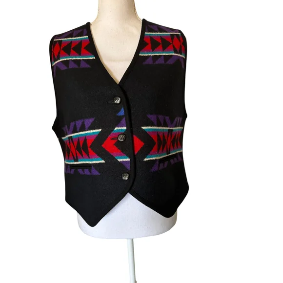 Vintage Knockabouts Pendleton Aztec Wool Vest Women's Sz Large Black Multicolor - Picture 3 of 11